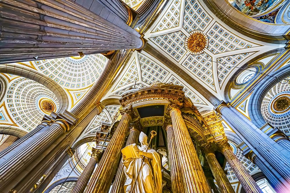 Basilica ceiling Bishop Statue-Cathedral Puebla-Mexico Built in 15 to 1600s